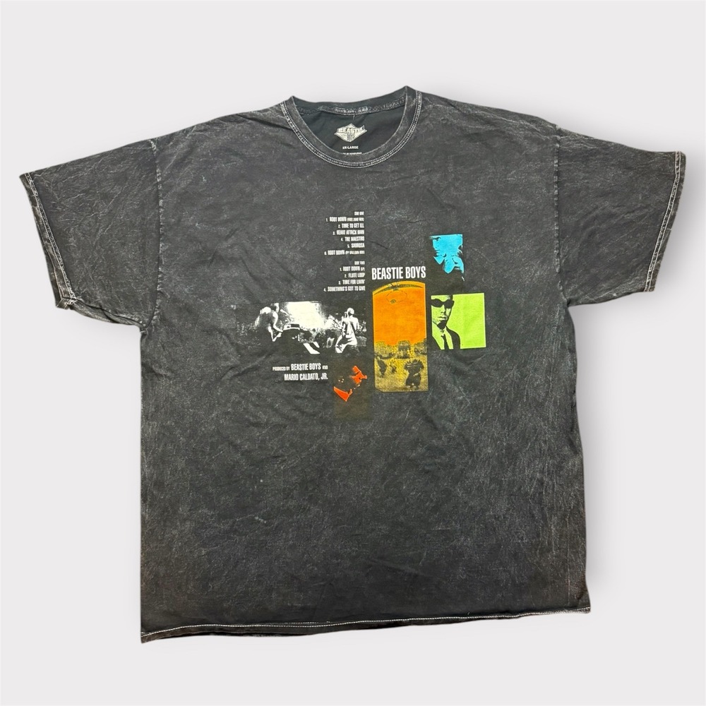 Beastie Boys Root Down EP Graphic T-Shirt Mens 2XL Charcoal Acid Wash Gray
